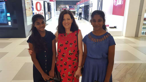 Two of the girls at the shopping centre with Frances